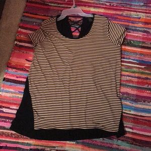 Pink and black striped blouse